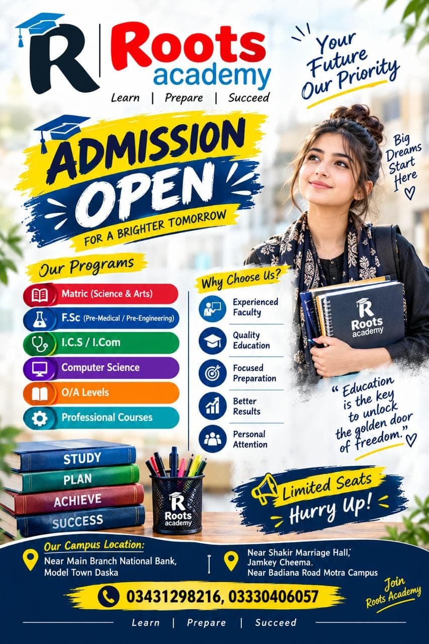Admissions open — programs & campuses — Roots Academy of Sciences Daska